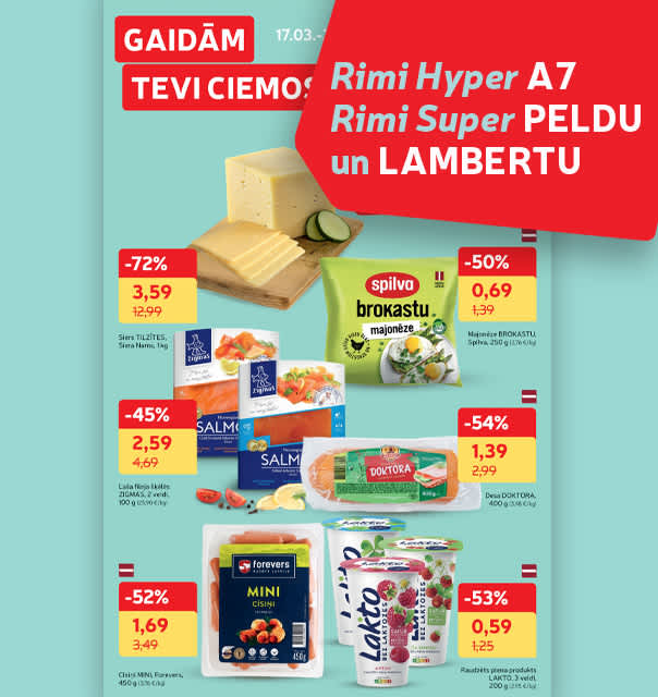 Rimi Hyper A7, Rimi Super Lamberta un Peldu akciju buklets 17.03.-30.03.2026.
