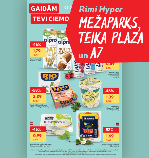 Rimi Hyper Teika Plaza, Mežaparks un A7 akciju buklets 06.01.-19.01.2026.