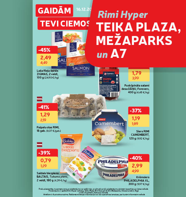 Rimi Hyper Teika Plaza, Mežaparks un A7 akciju buklets 16.12.-05.01.2026.