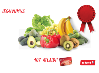 Iegādājies augļus un dārzeņus 30 € vērtībā un saņem 10% atlaidi nākamajam pirkumam