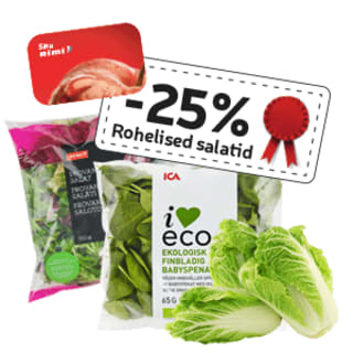 Osta 5 rohelist salatit ja saad auhinnaks 25% soodustuse rohelistelt salatitelt