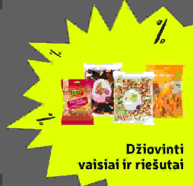 Džiovinti vaisiai ir riešutai  -30 %