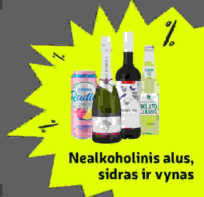 Nealkoholinis alus, sidras ir vynas -30 %