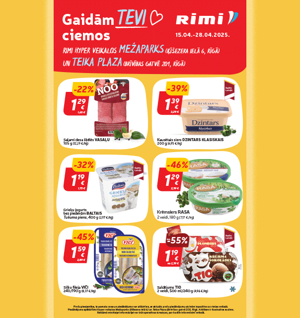 Rimi Hyper Mežaparks un Teika Plaza akciju buklets 15.04.-28.04.2025.