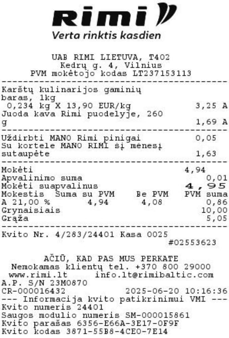 Sample receipt