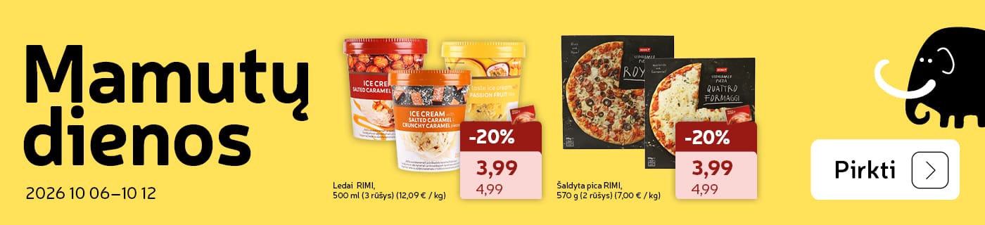 Ledai  RIMI,  -40% 500 ml (3 rūšys) ir Šaldyta pica RIMI, 570 g (2 rūšys)