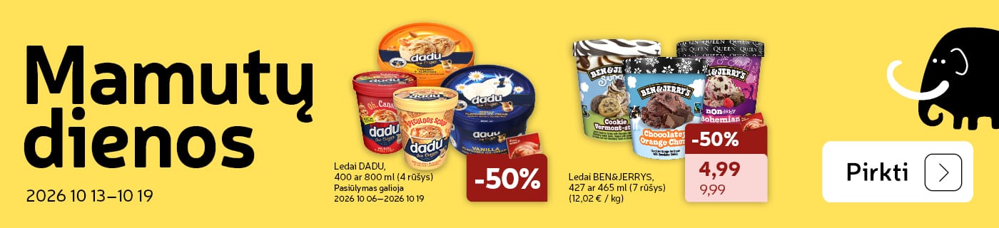 Ledai DADU,   400 ar 800 ml (4 rūšys) ir Ledai BEN&JERRYS, 427 ar   465 ml (7 rūšys)