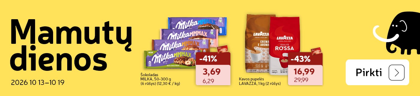 Šokoladas MILKA,   250-300 g (6 rūšys) 16 psl.  ir Kavos pupelės   LAVAZZA, 1 kg (2 rūšys)