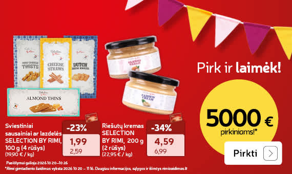 Sviestiniai sausainiai ar   lazdelės SELECTION  BY RIMI, 100 g (4 rūšys)  ir Riešutų kremas   SELECTION BY RIMI,   200 g (2 rūšys)