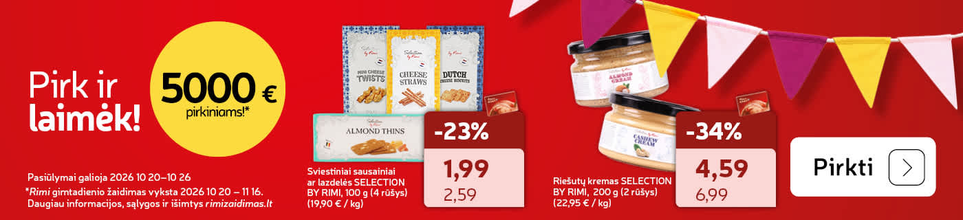 Sviestiniai sausainiai ar   lazdelės SELECTION  BY RIMI, 100 g (4 rūšys)  ir Riešutų kremas   SELECTION BY RIMI,   200 g (2 rūšys)