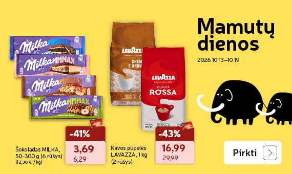 Šokoladas MILKA,   250-300 g (6 rūšys) 16 psl.  ir Kavos pupelės   LAVAZZA, 1 kg (2 rūšys)