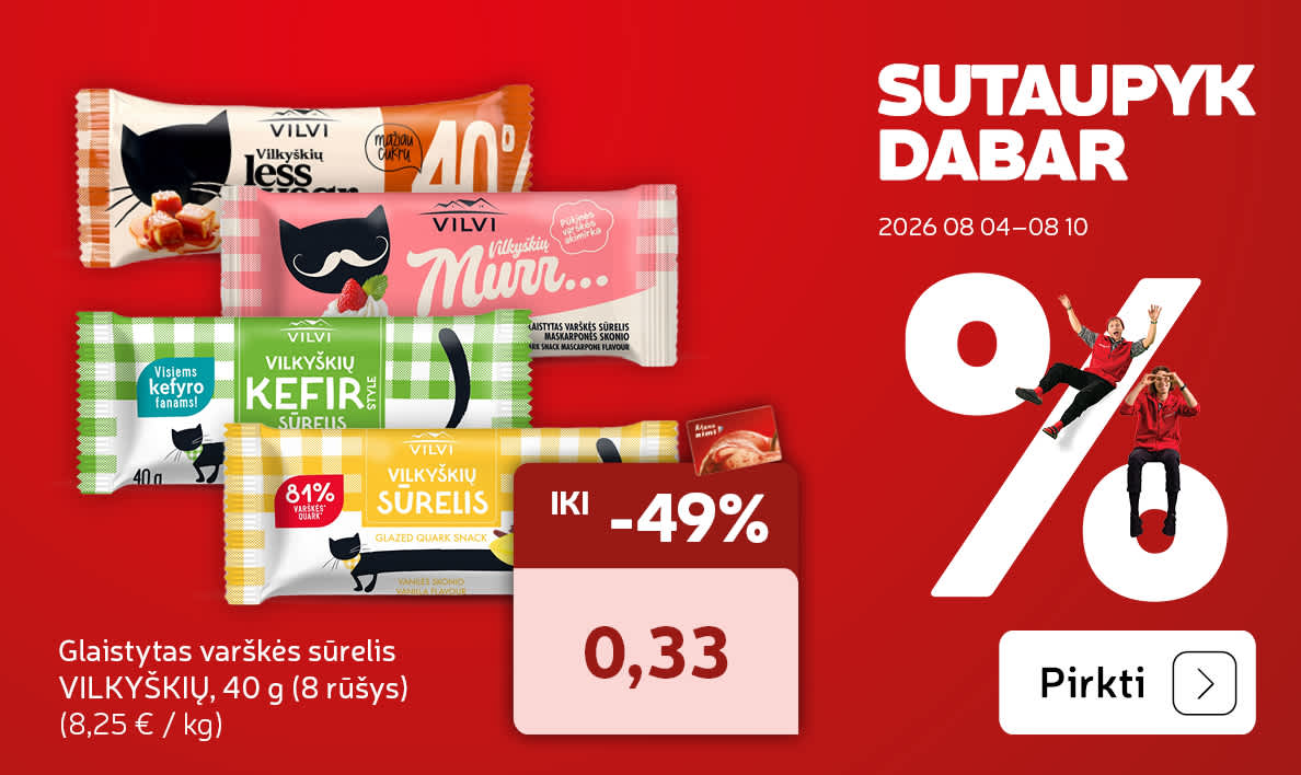 Glaistytas varškės sūrelis VILKYŠKIŲ, 40 g -33 % (8 rūšys)