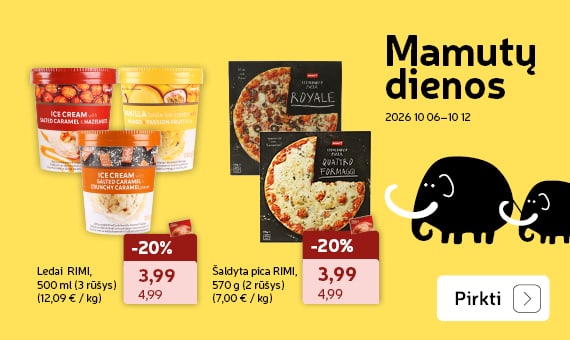 Ledai  RIMI,  -40% 500 ml (3 rūšys) ir Šaldyta pica RIMI, 570 g (2 rūšys)