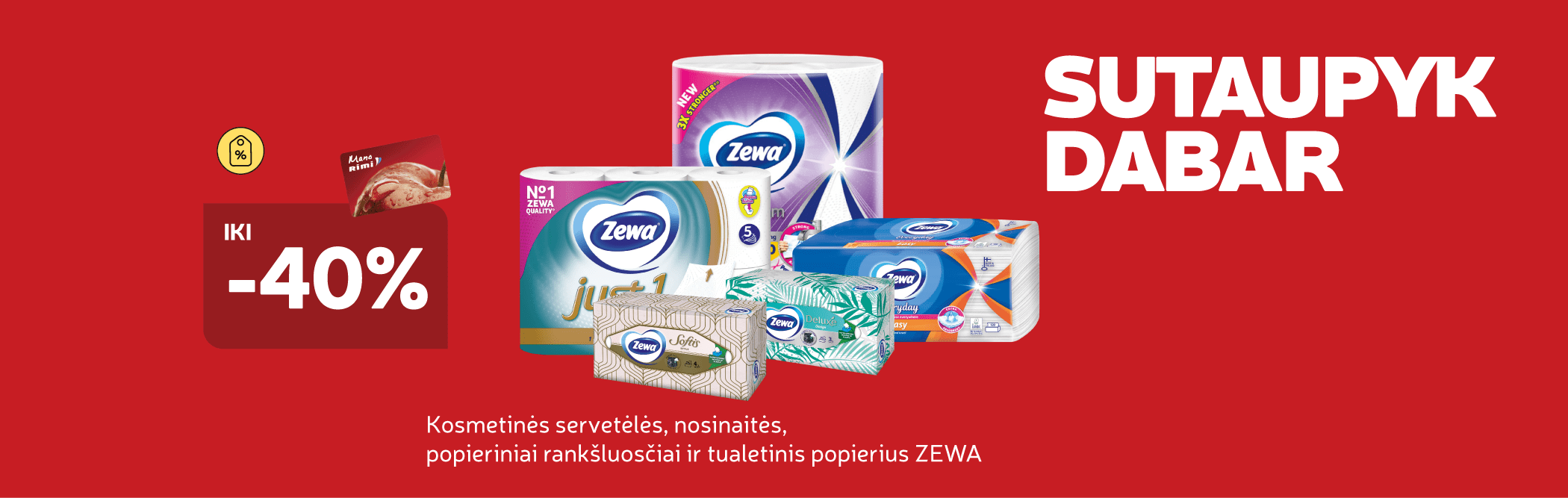 Kosmetinės servetėlės, nosinaitės, popieriniai rankšluosčiai ir tualetinis popierius ZEWA iki -40%