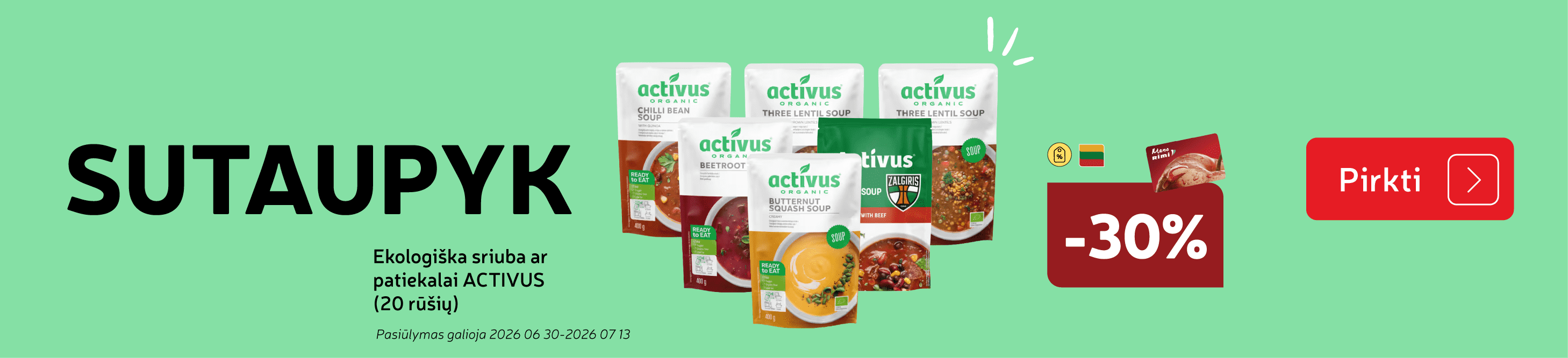 Ekologiška sriuba ar patiekalai ACTIVUS (20 rūšių)-30%