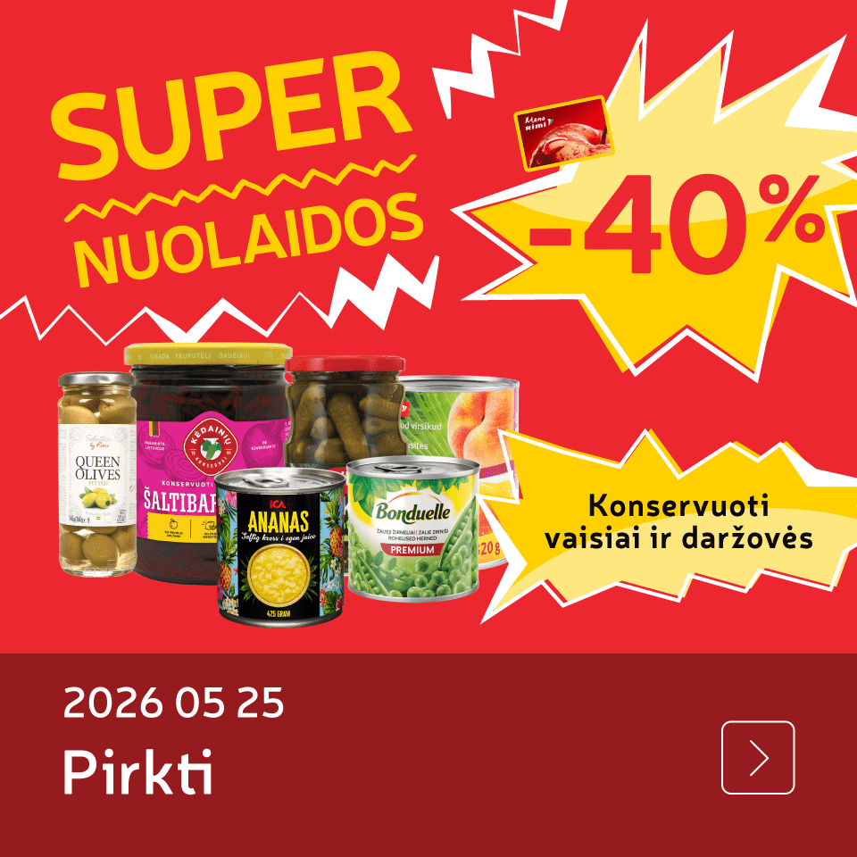 Konservuoti vaisiai ir daržovės 40%