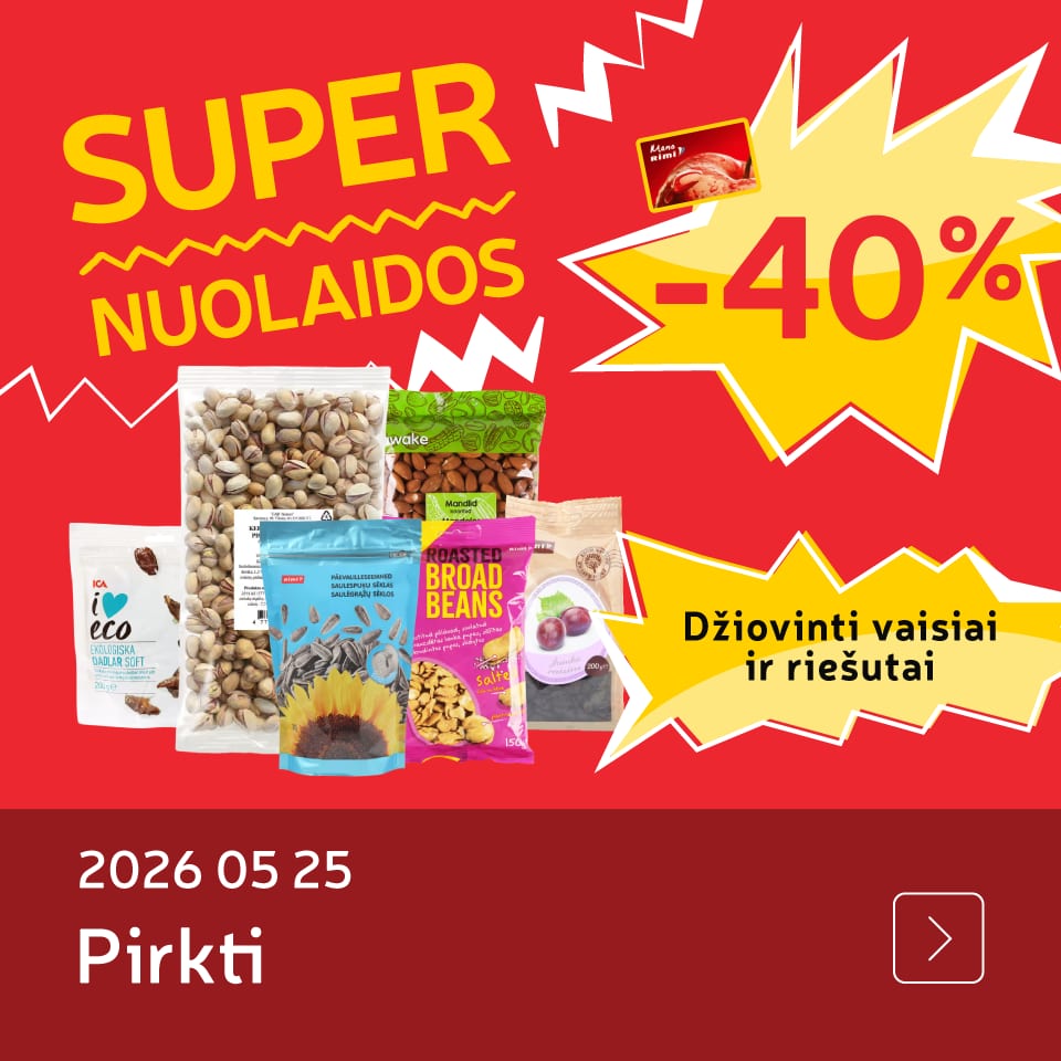 Džiovinti vaisiai ir riešutai 40%