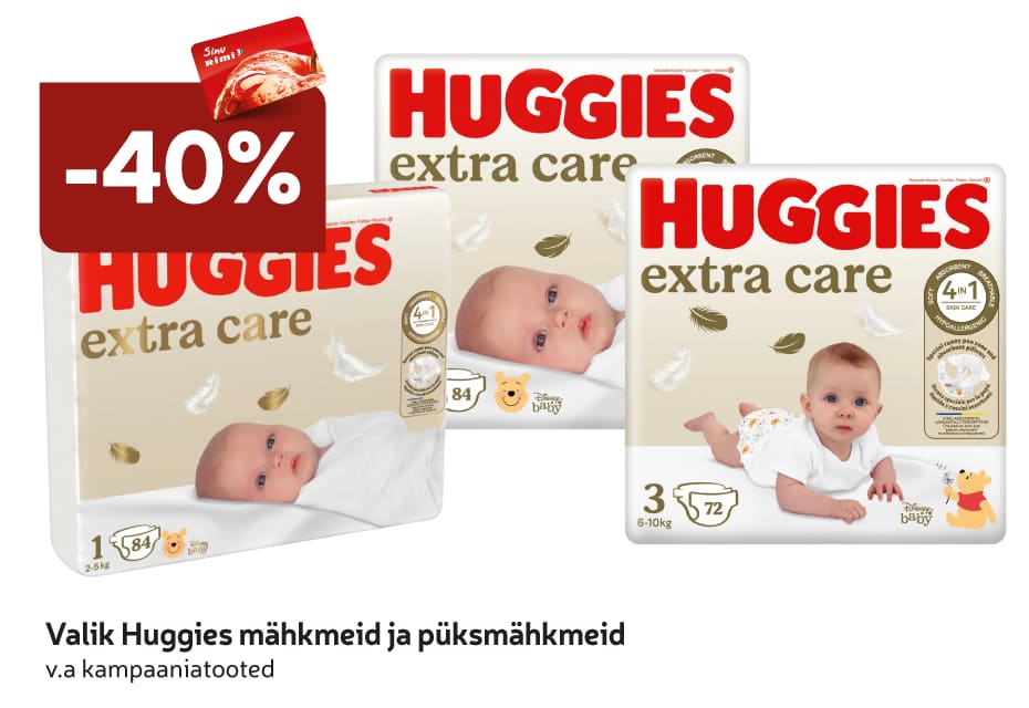 Valik Huggies mähkmeid ja püksmähkmeid -40%