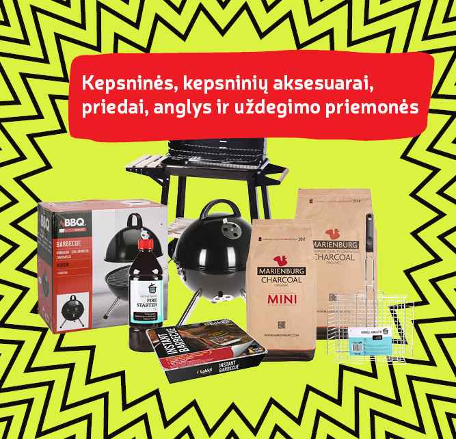 Kepsninės, kepsninių aksesuarai, priedai, anglys ir uždegimo priemonės -40 %