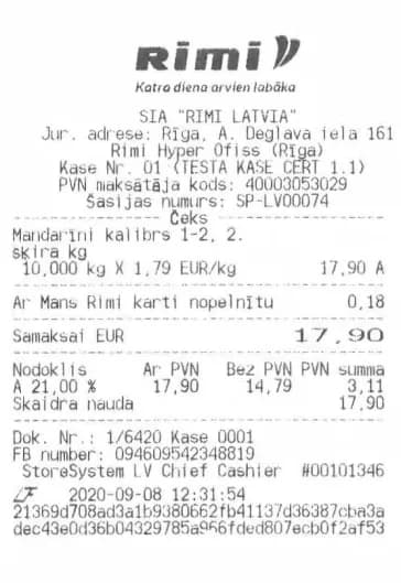 Sample receipt