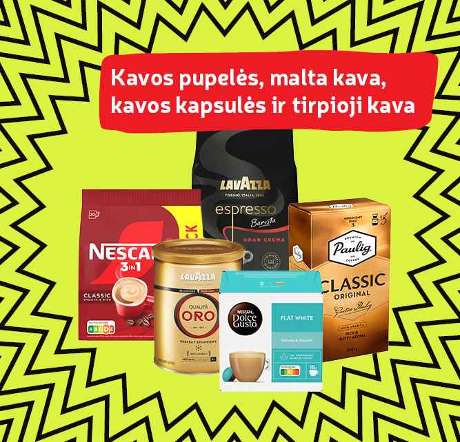 Kavos pupelės, malta kava, kavos kapsulės ir tirpioji kava -40 %